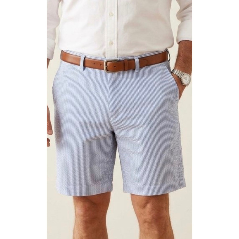 Vineyard Vines Mens 40 Blue White Seersucker Striped Shorts Cotton Lyocell Blend